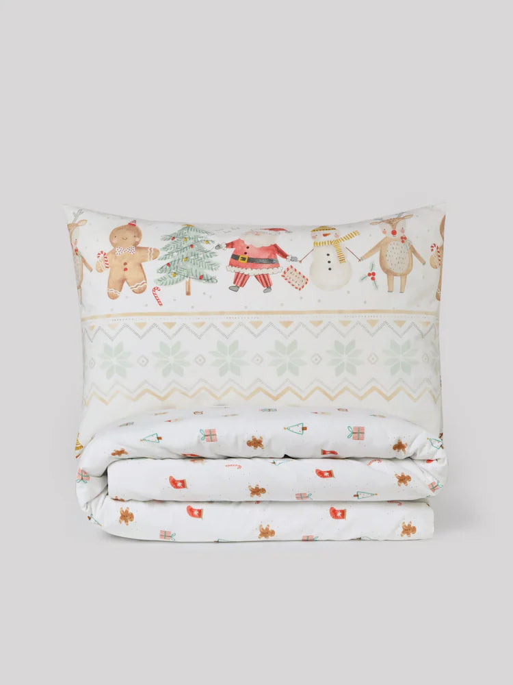 Next Uk Ecru Santa Friends Reversible Christmas Duvet Cover and Pillowcase Set