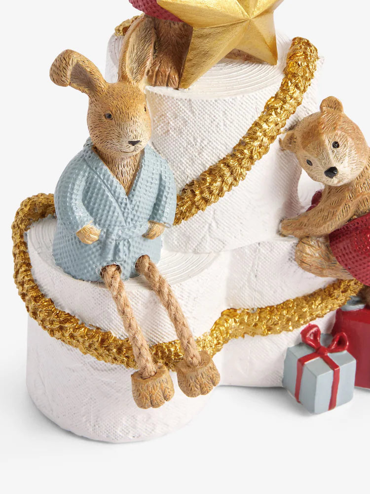 Next Uk  Multi Bertie Bear and Rosie Rabbit Toilet Roll Christmas Ornament (Height 20cm Width 12.5cmDepth 8cm)