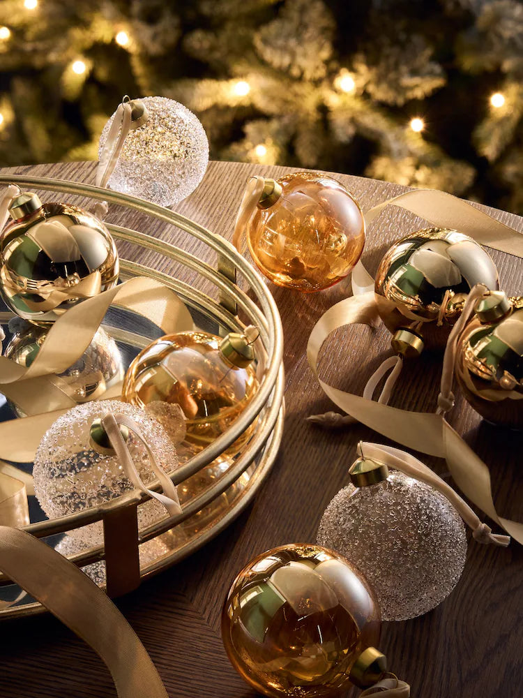 Next Uk Set of 9 Gold Luxe Glass Christmas Baubles (Diameter 80cm)