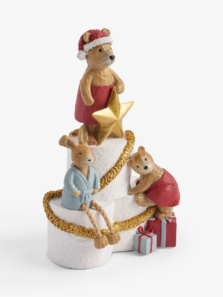 Next Uk  Multi Bertie Bear and Rosie Rabbit Toilet Roll Christmas Ornament (Height 20cm Width 12.5cmDepth 8cm)