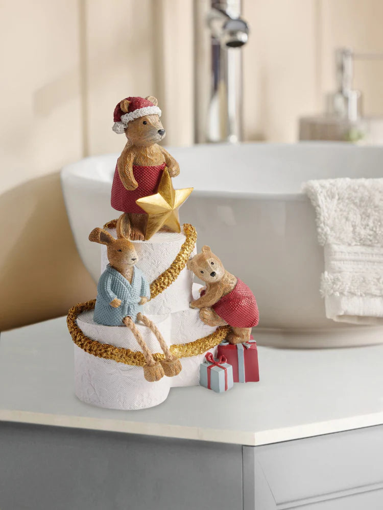 Next Uk  Multi Bertie Bear and Rosie Rabbit Toilet Roll Christmas Ornament (Height 20cm Width 12.5cmDepth 8cm)