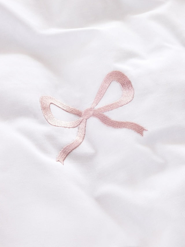 Next Uk White/Pink Bow Embroidered Duvet Cover and Pillowcase Set B65-776