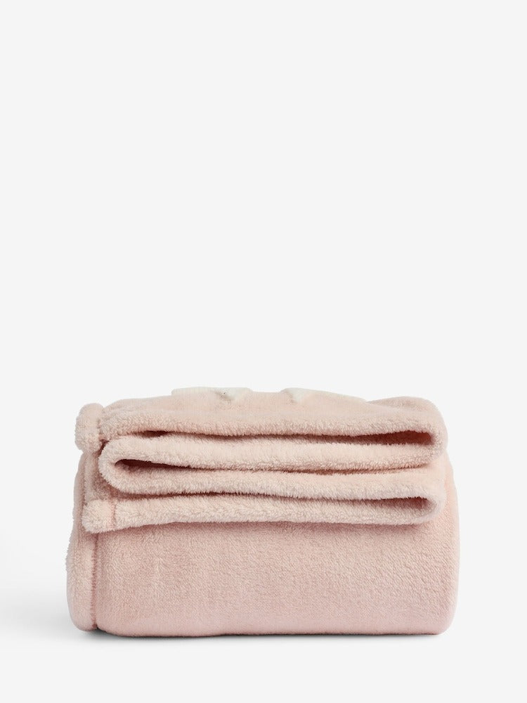 Next Uk Pink Carved Fleece Bows Throw AR9-162