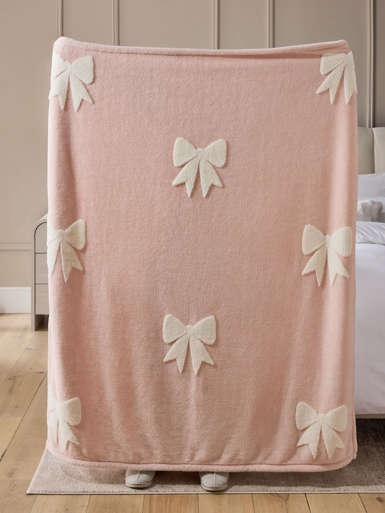 Next Uk Pink Carved Fleece Bows Throw AR9-162