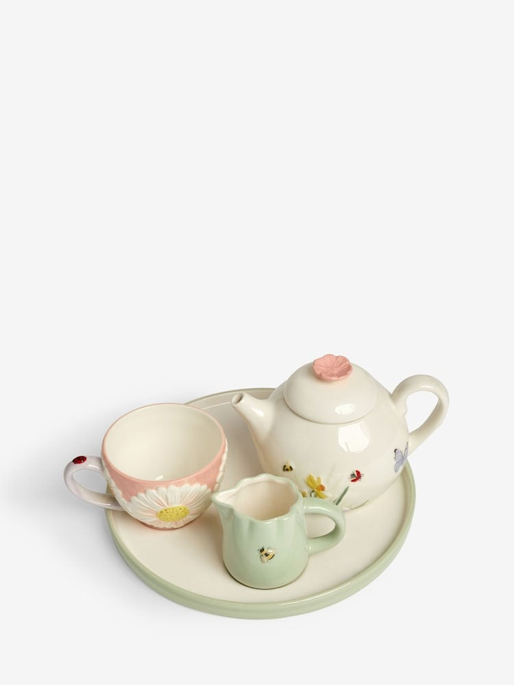 Next Uk Multi Floral Print Wildlife Tea for One Teacup Teapot Milk Jug and Tray Set E17-950
