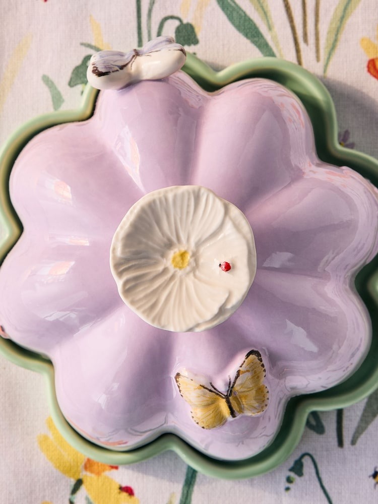 Next Uk Purple Floral Wildlife Butter Dish