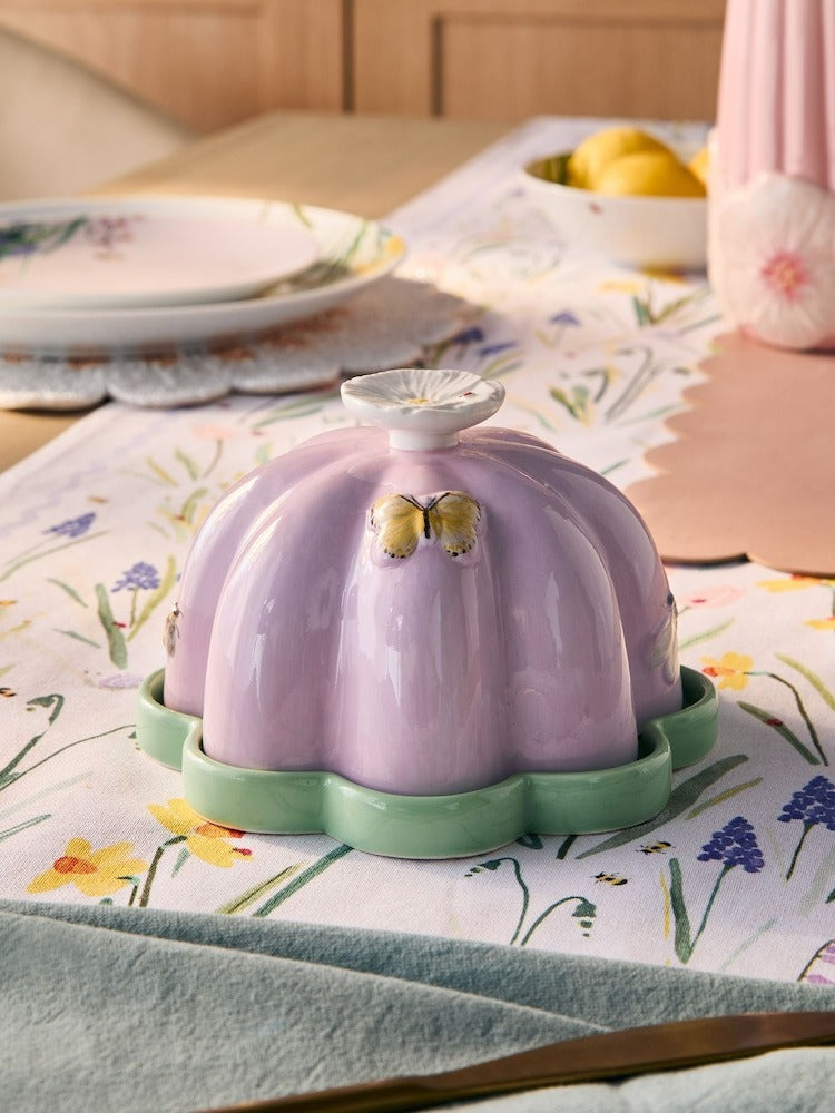 Next Uk Purple Floral Wildlife Butter Dish