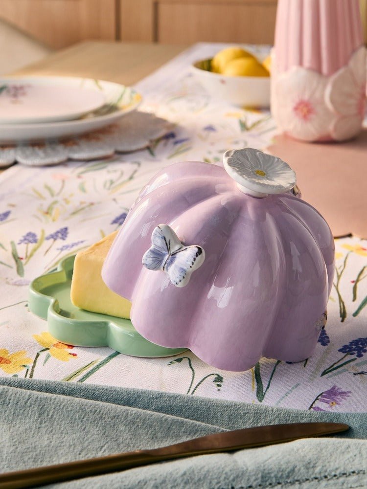 Next Uk Purple Floral Wildlife Butter Dish