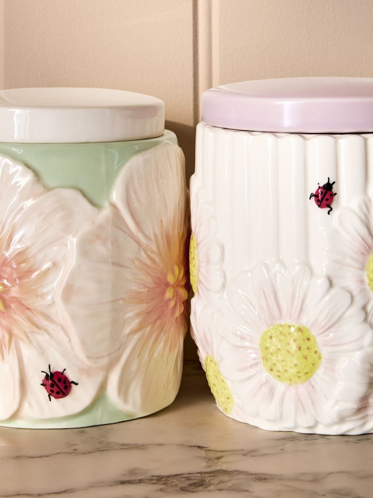 Next Uk Set of 3 Pastel Lila Floral Storage Jars E12-745