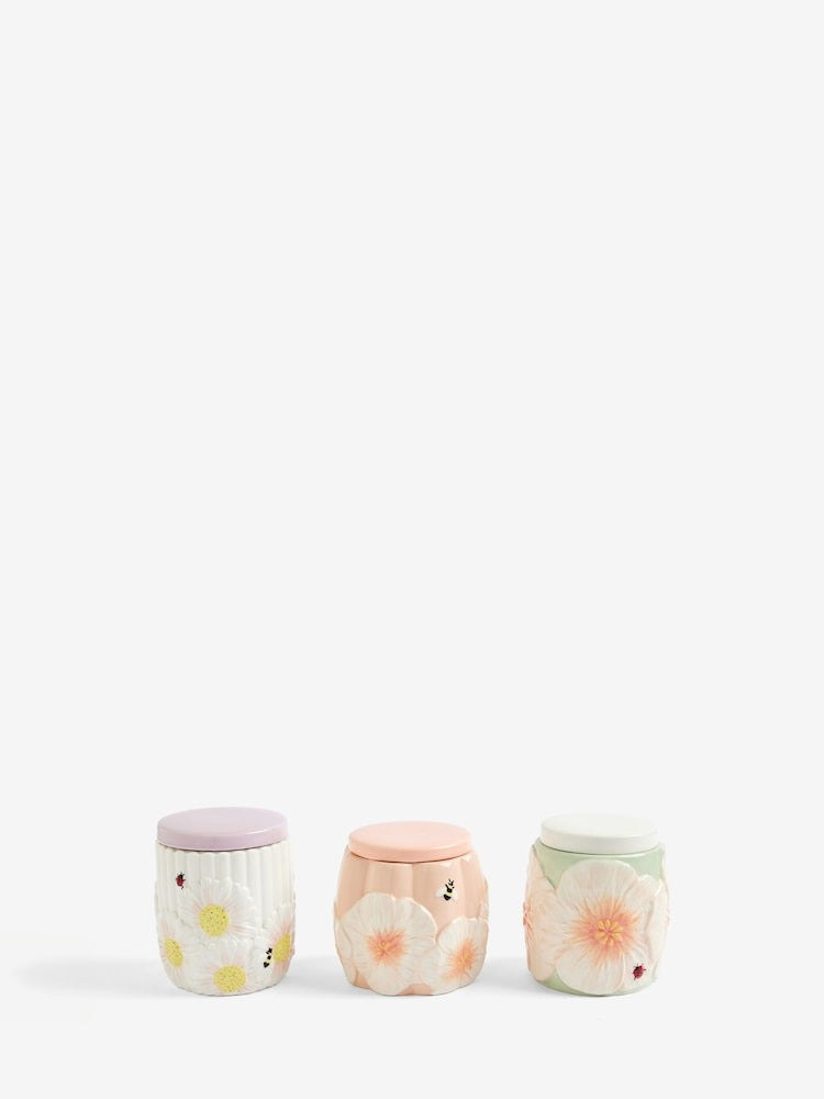 Next Uk Set of 3 Pastel Lila Floral Storage Jars E12-745