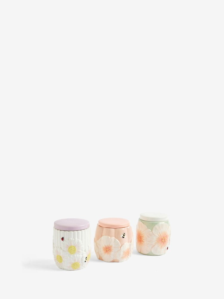 Next Uk Set of 3 Pastel Lila Floral Storage Jars E12-745
