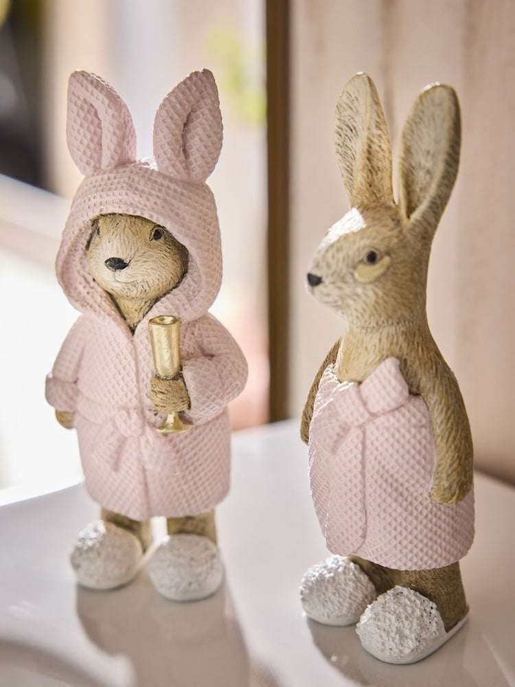 Next Uk Set of 2 Pink Rosie Rabbit Spa Set of 2 Ornaments F64-141