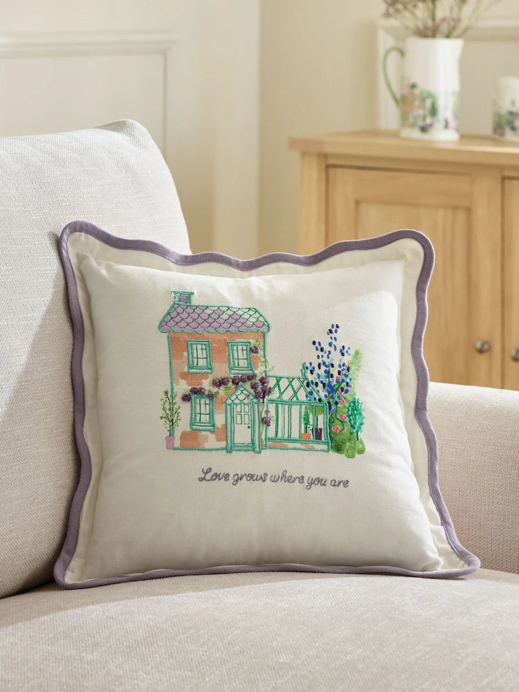 Next Uk Lilac Purple 35 X 35cm Mother's Day Embroidered Greenhouse Cushion