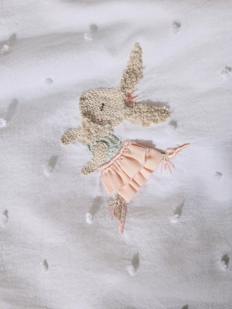 Next Uk White Embroidered Bunny Ballerinas 100% Cotton Duvet Cover and Pillowcase Set