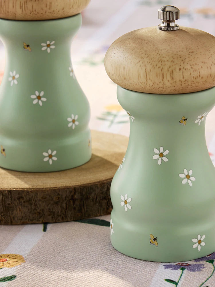 Next Uk Set of 2 Sage Green Maisie Floral Print Wood Unfilled Salt and Pepper