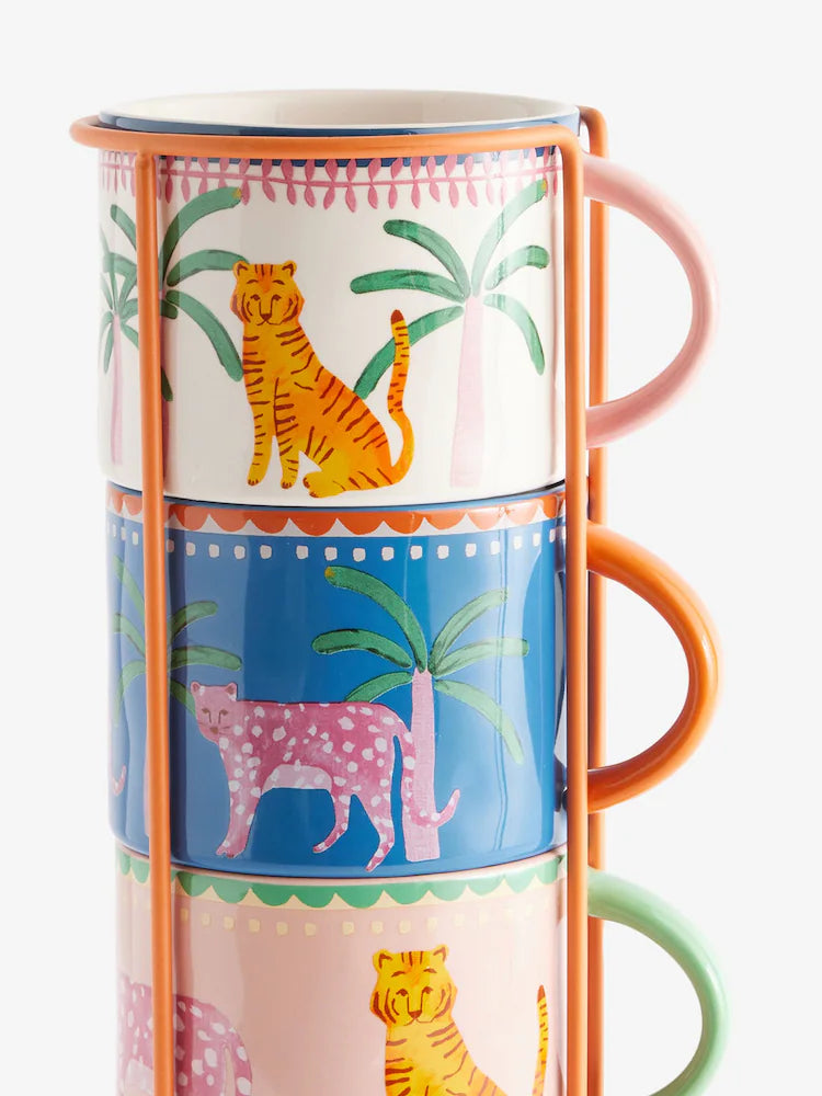 Preorder Next Uk Tropical Leopard Stacking Mugs Set of 4