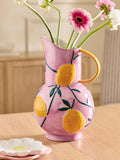 Preorder Pink & Yellow Handpainted Lemons Ceramic Jug Vase (Height 27cm  Width 17cm  Depth 18cm)