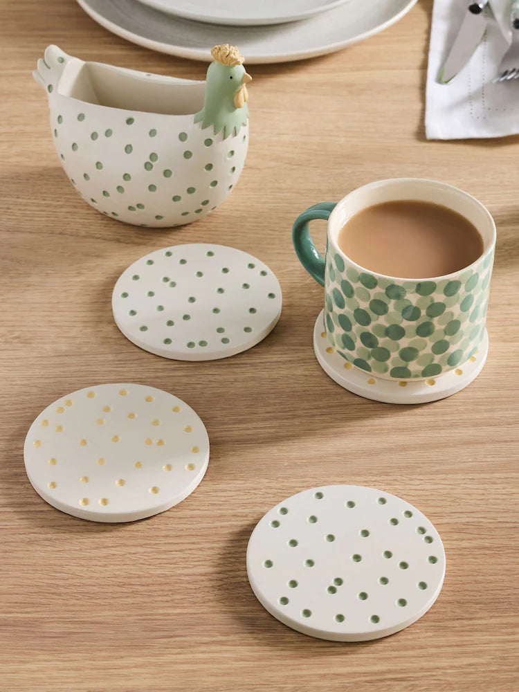 Next Uk Set of 4 Sage Green Spot Chicken Coasters