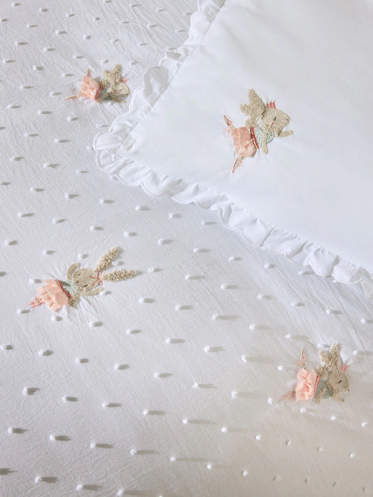 Next Uk White Embroidered Bunny Ballerinas 100% Cotton Duvet Cover and Pillowcase Set