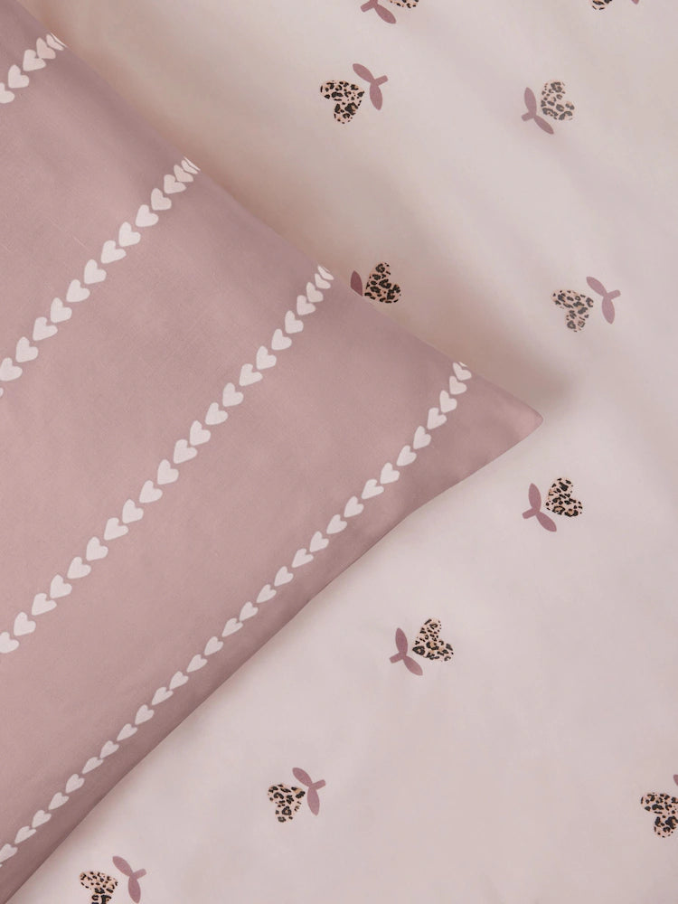 Next Uk 2 Pack Natural Hearts Duvet Cover and Pillowcase Set