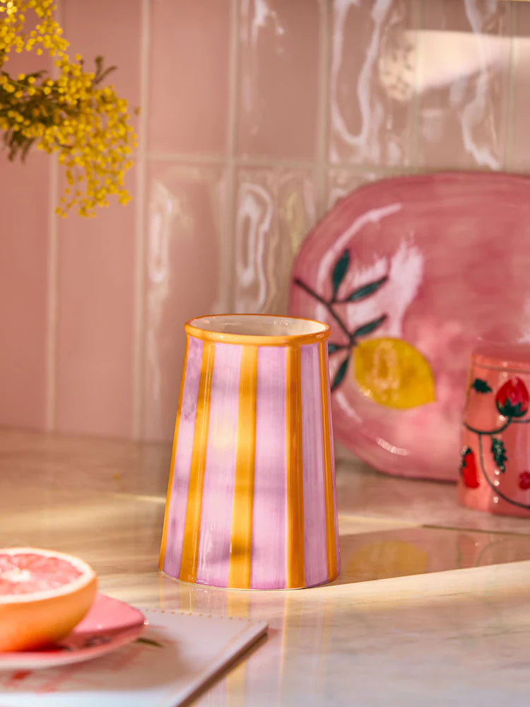 Pink Stripe Utensil Pot