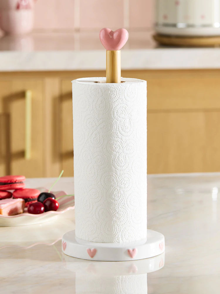 Next Uk Pink Heart Ceramic Kitchen Roll Holder
