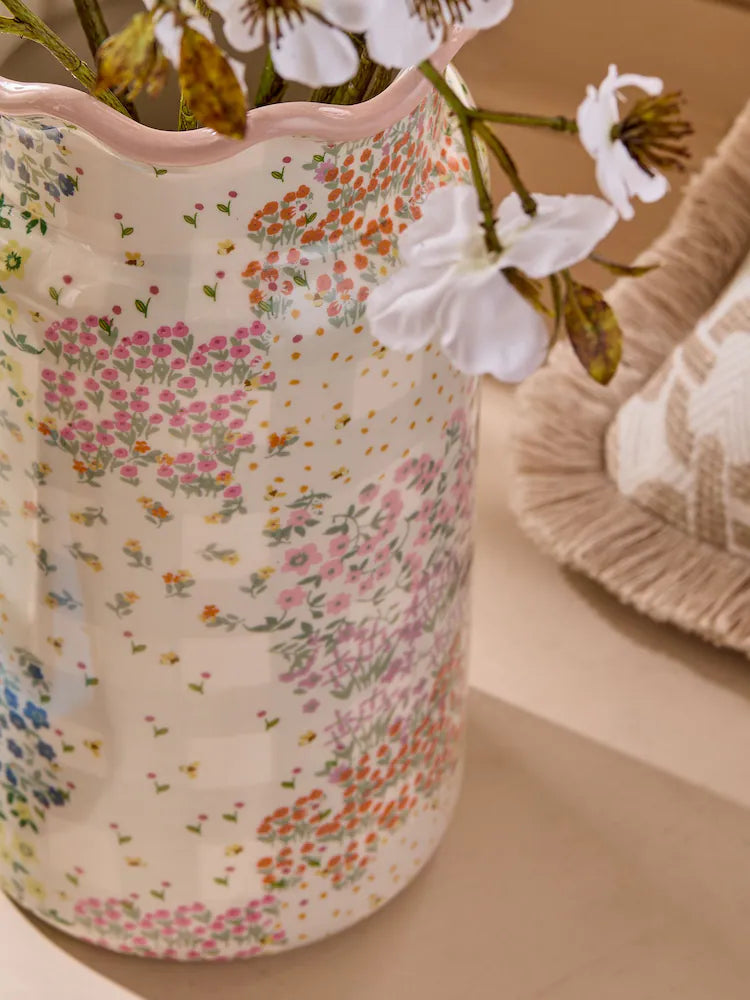 Next Uk Pastel Patchwork Spring Floral Ceramic Vase