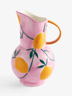 Preorder Pink & Yellow Handpainted Lemons Ceramic Jug Vase (Height 27cm  Width 17cm  Depth 18cm)