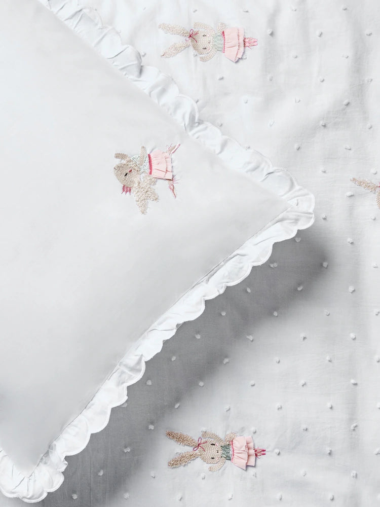 Next Uk White Embroidered Bunny Ballerinas 100% Cotton Duvet Cover and Pillowcase Set