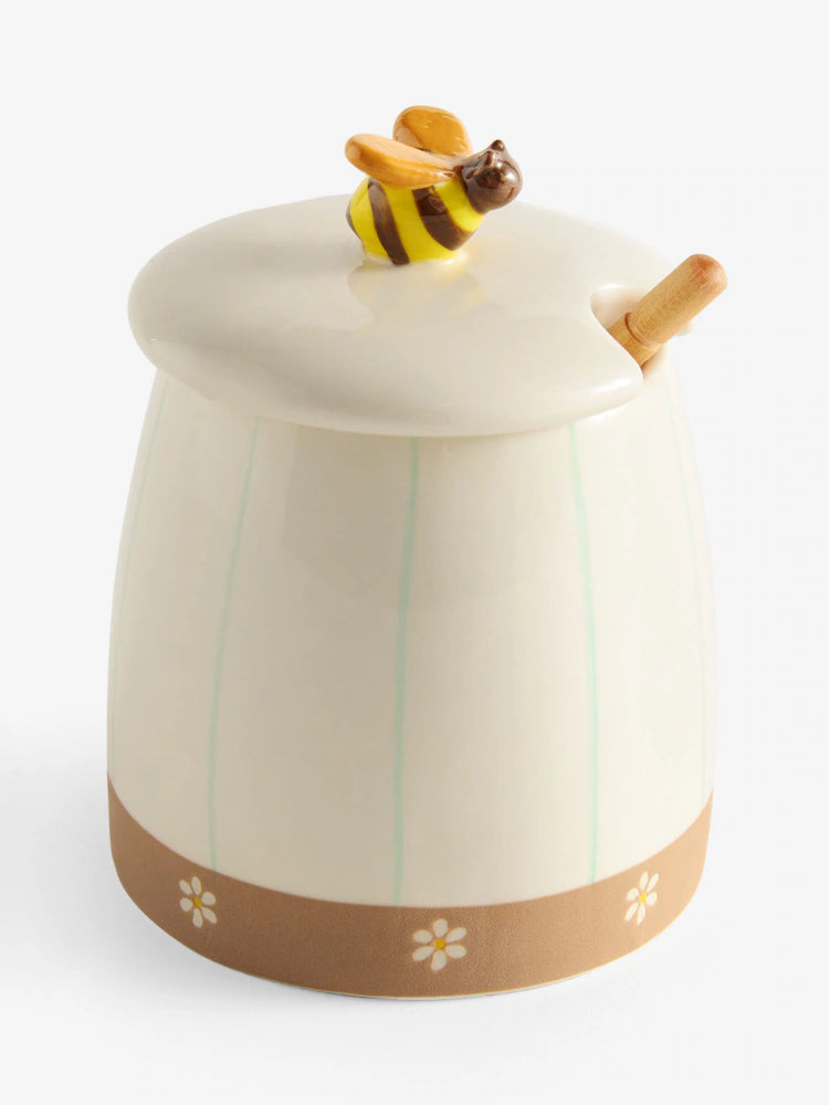 Next Uk Natural Maisie Floral Print Honey Pot with Wooden Honey Drizzler