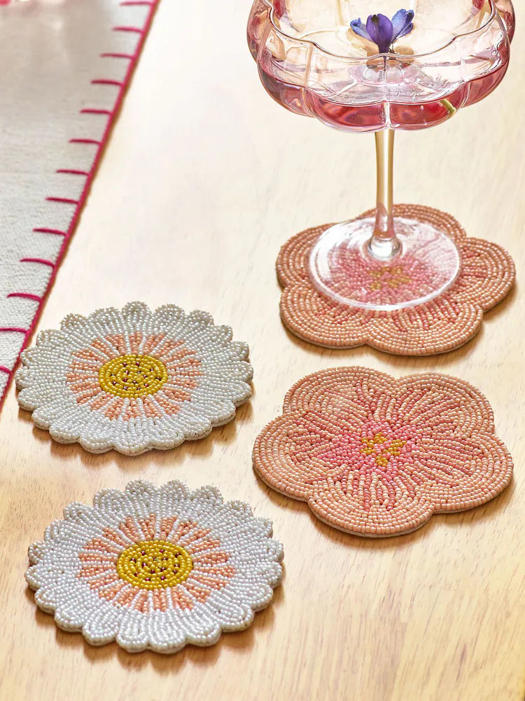 Next Uk Set of 4 Pink Floral Beaded Coasters