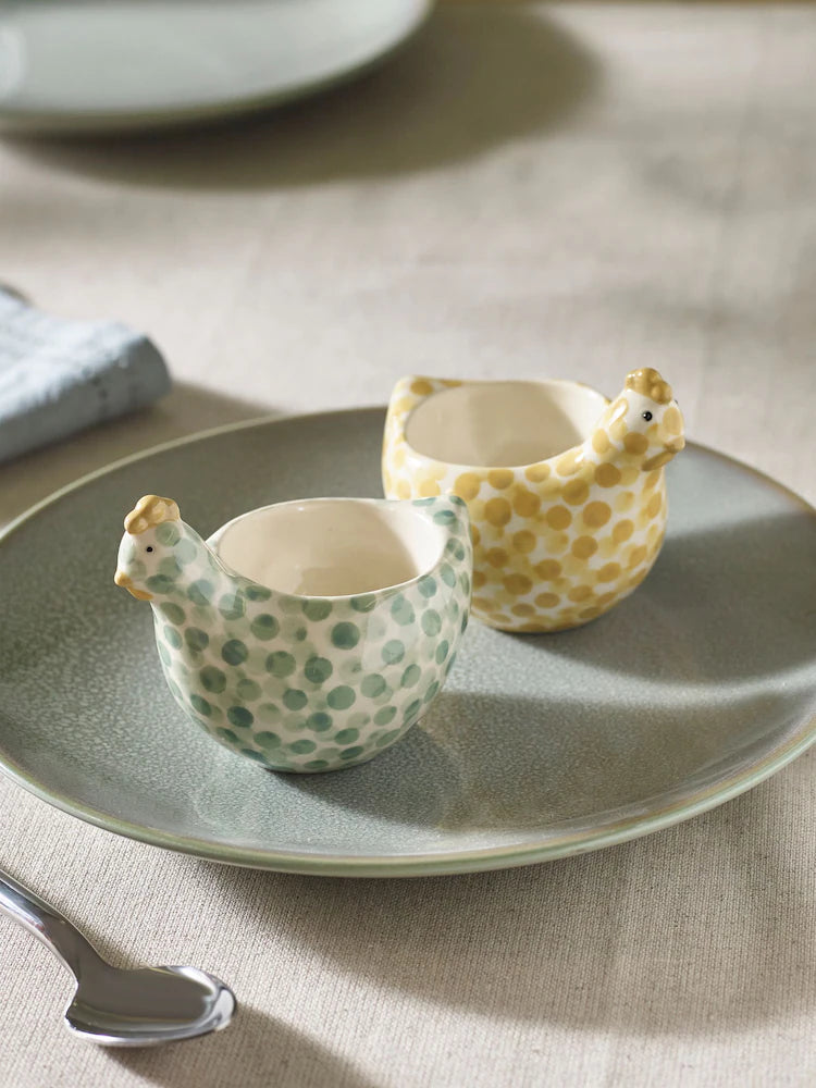Next Uk Set of 2 Sage Green Pat and Peggy Chicken Egg Cups