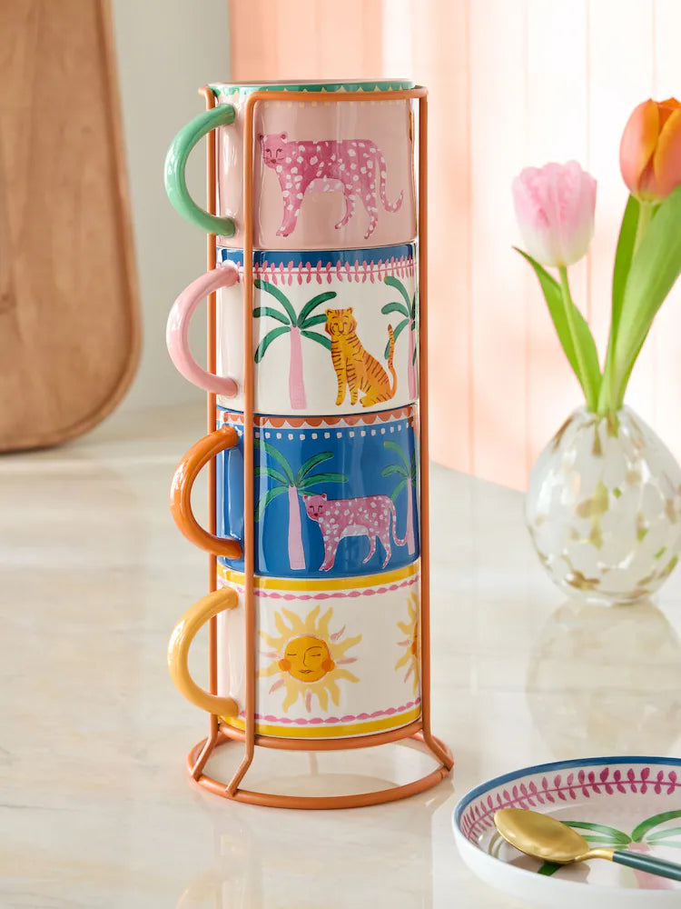 Preorder Next Uk Tropical Leopard Stacking Mugs Set of 4