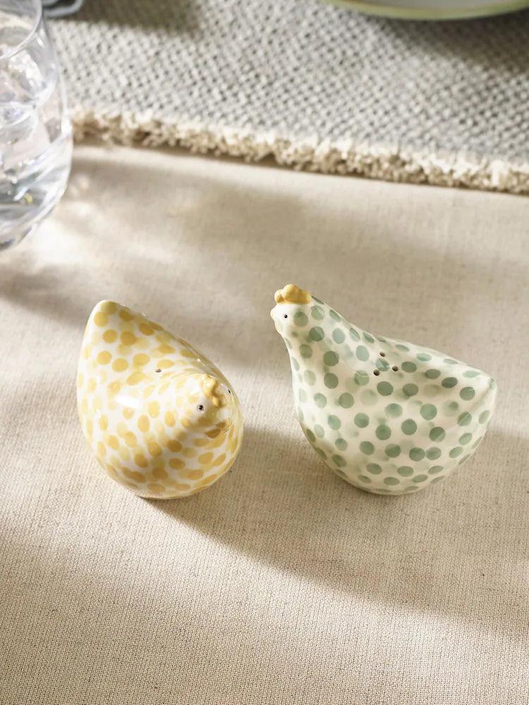 Next Uk Sage Green Pat and Peggy Chicken Salt and Pepper Shakers