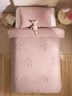 Preorder Next Uk Pink Tufted Bows Cotton Duvet Cover and Pillowcase Set