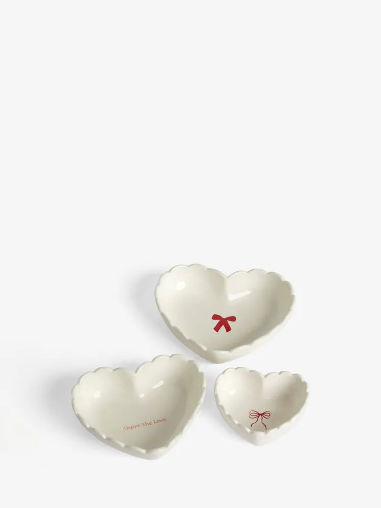 Next Uk Set of 3 White Heart Shaped Stacking Nibble Bowls