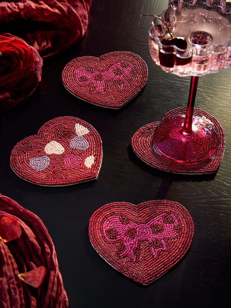 Next Uk Set of 4 Pink Beaded Heart and Bow Coasters
