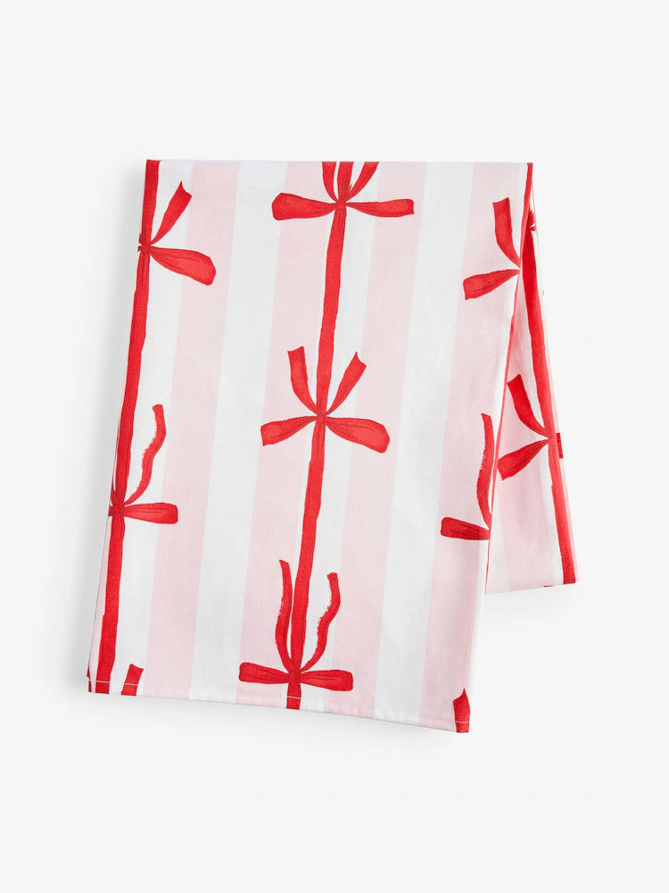 Next UK Pink & Red Bow Print Wipe-Clean Tablecloth – 100% Cotton