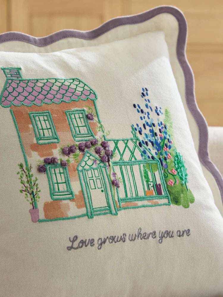 Next Uk Lilac Purple 35 X 35cm Mother's Day Embroidered Greenhouse Cushion