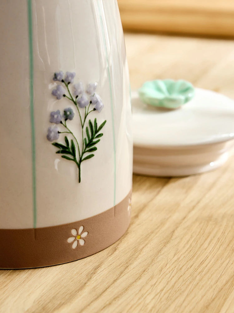 Next Uk Set of 3 Natural Floral Ceramic Storage Jars