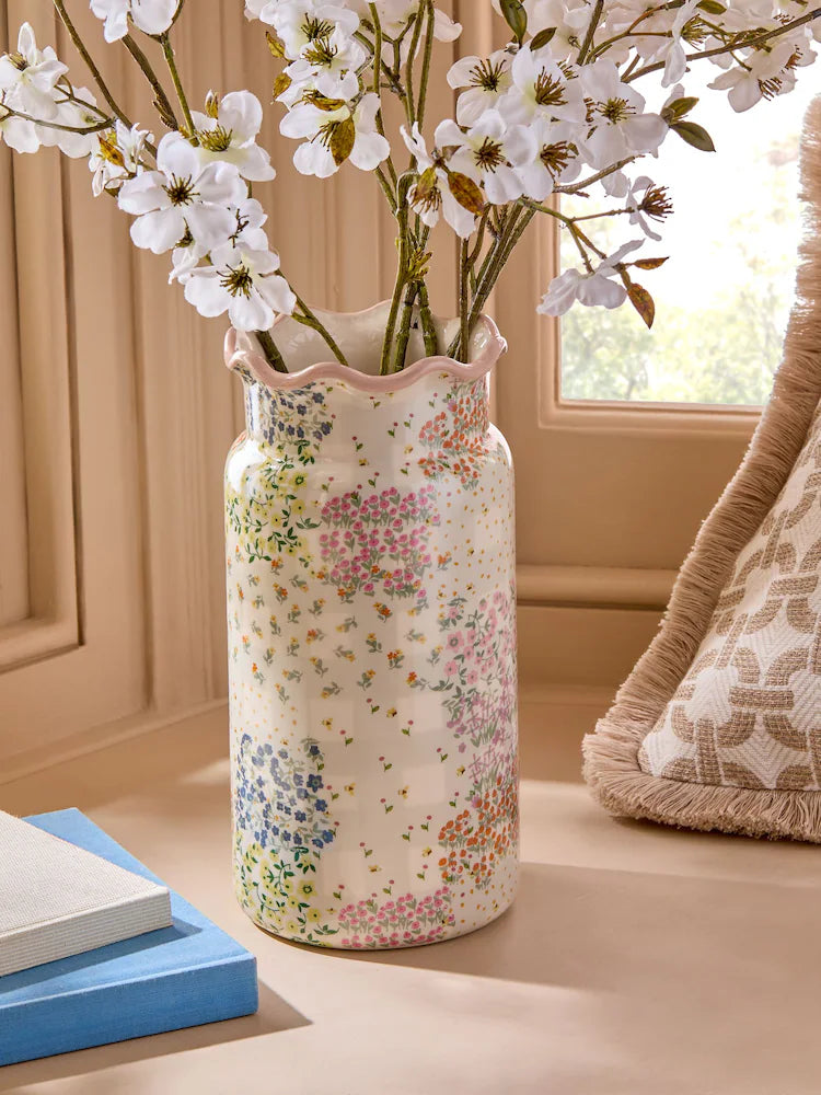 Next Uk Pastel Patchwork Spring Floral Ceramic Vase