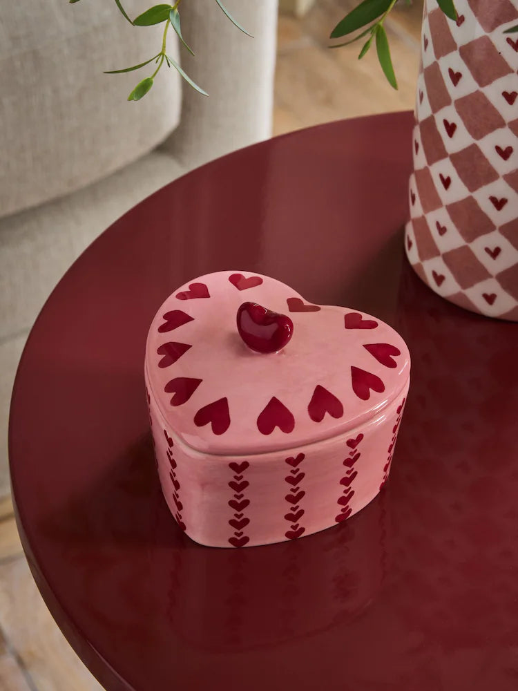 Next Uk Pink Ceramic Heart Trinket Pot (Height 8cm Diameter 9.5cm)
