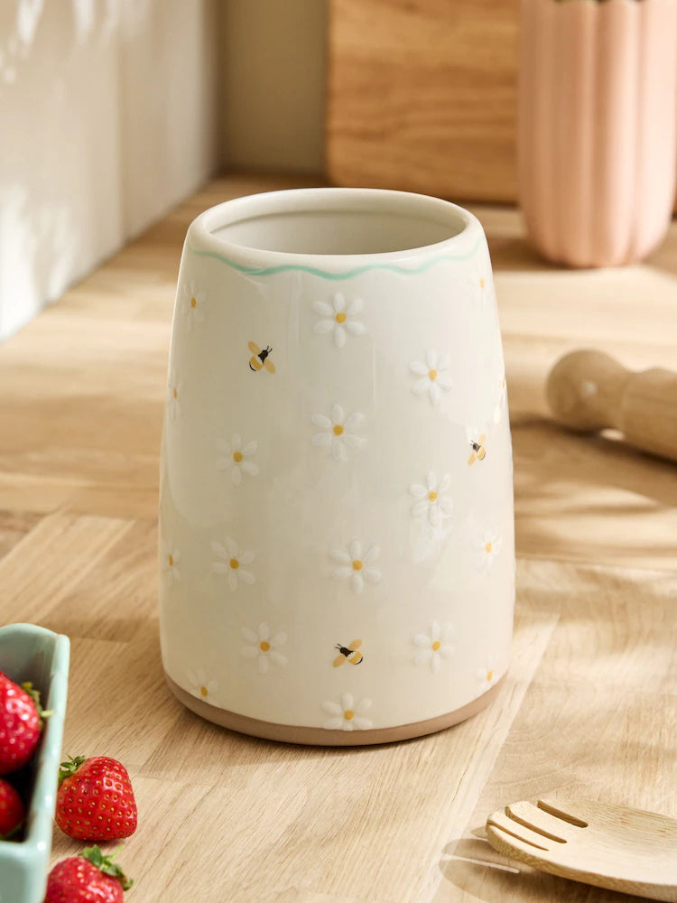Next Uk Natural Floral Ceramic Utensil Pot