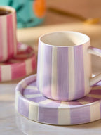 Pink/Purple Set of 2 Stripe Espresso Cup and Saucers