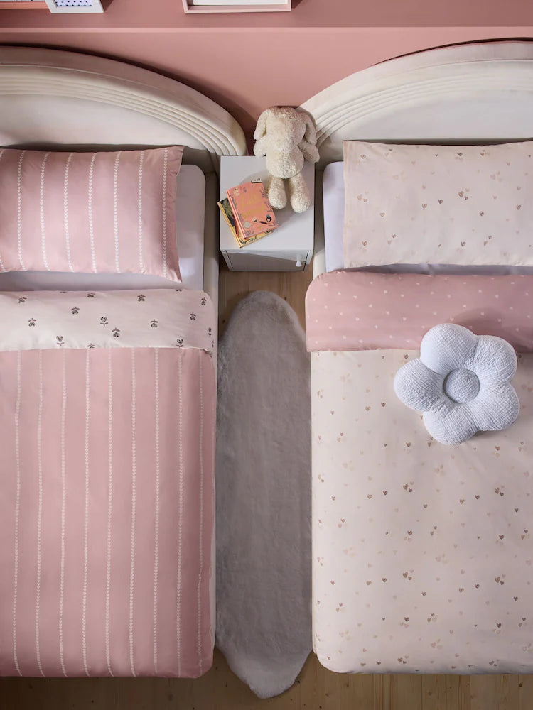 Next Uk 2 Pack Natural Hearts Duvet Cover and Pillowcase Set