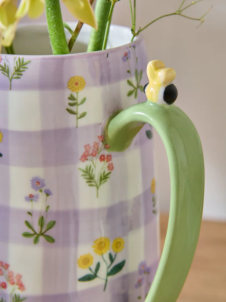 Next Uk Lilac/White Maisie Gingham Floral Ceramic Jug Vase