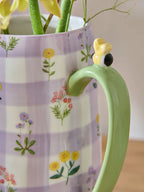Next Uk Lilac/White Maisie Gingham Floral Ceramic Jug Vase
