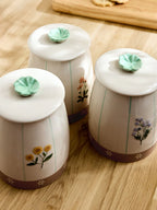 Next Uk Set of 3 Natural Floral Ceramic Storage Jars
