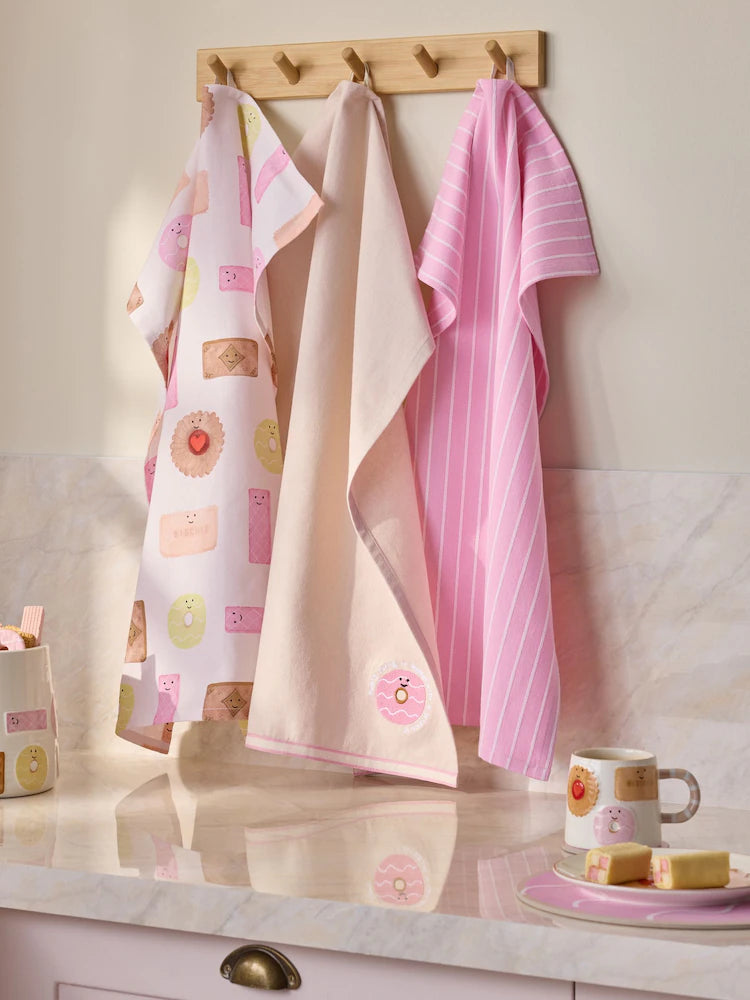 Set of 3 Pink Biscuit Tea Towels