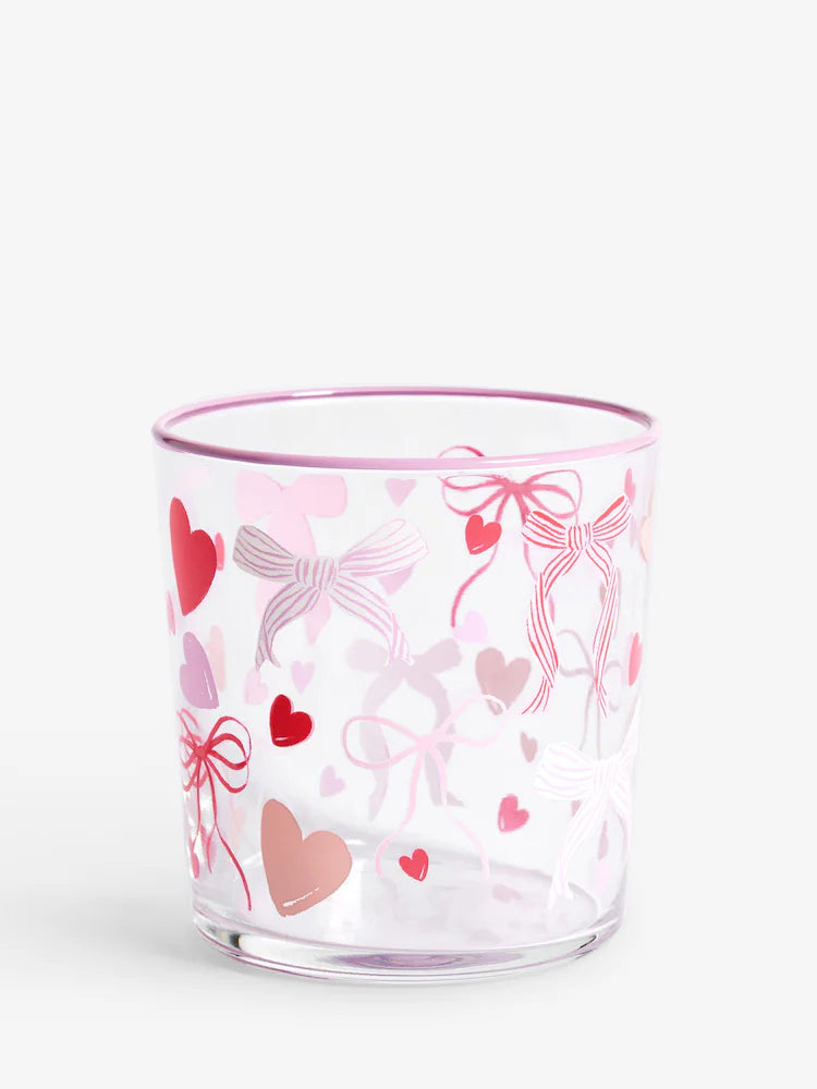 Next Uk Set of 4 Pink Heart and Bow Tumbler Glasses (H=8cm)